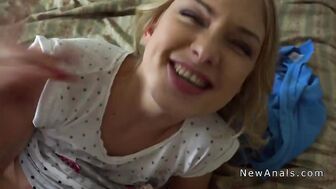 Blonde asshole in reverse position
