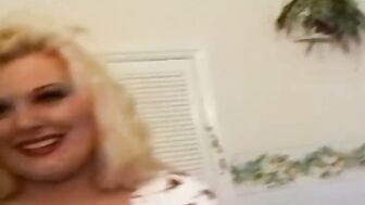 Pudgy blonde with large juggs takes unexpected cocks